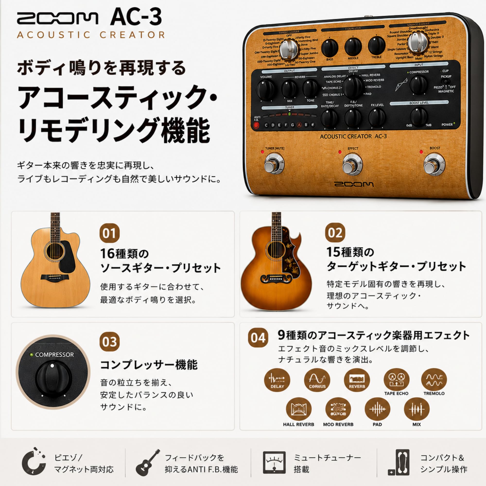 Amazon.co.jp: ZOOM(ズーム)AC-3 アコースティックギター用